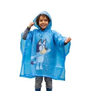 Bluey Rain Poncho Unisex Kids Ages 4-8 Blue Hooded Waterproof Packable